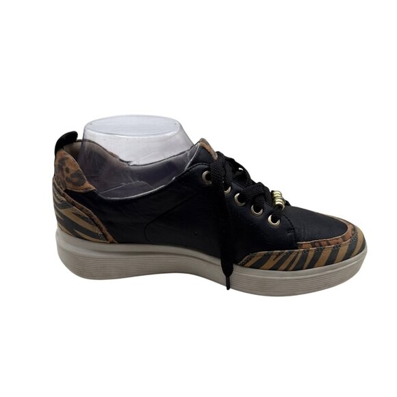 Naturalizer 8.5 Leopard Zebra Print Black Leather Sneaker Black Beige Shoes - Picture 5 of 15